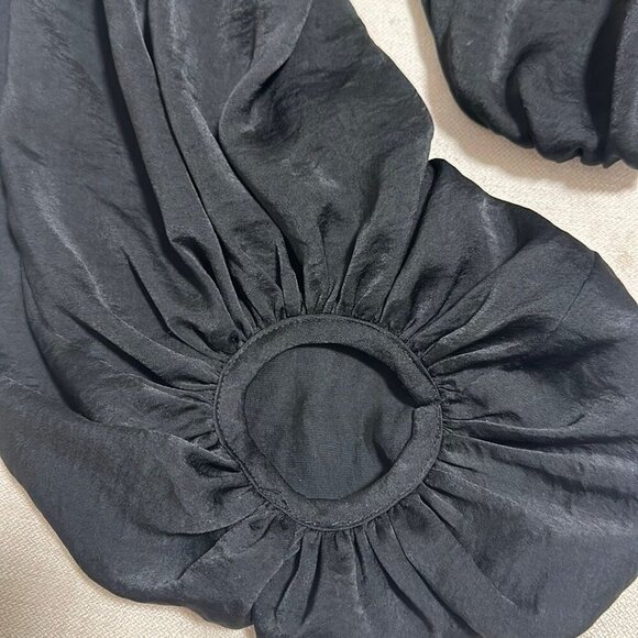 Favlux Fashion Black Silk Strapless Cropped Bubble Sleeve Top - Size Medium - Picture 5 of 5